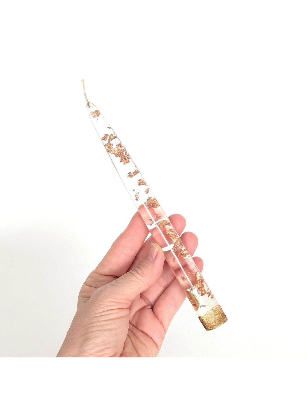 Vintage Gregorian Lucite Taper Candle with Copper Flakes